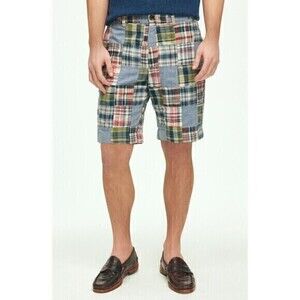 Jaymar Slack Madras Shorts Mens Sz M Blue Green Patchwork Vintage Preppy Summery